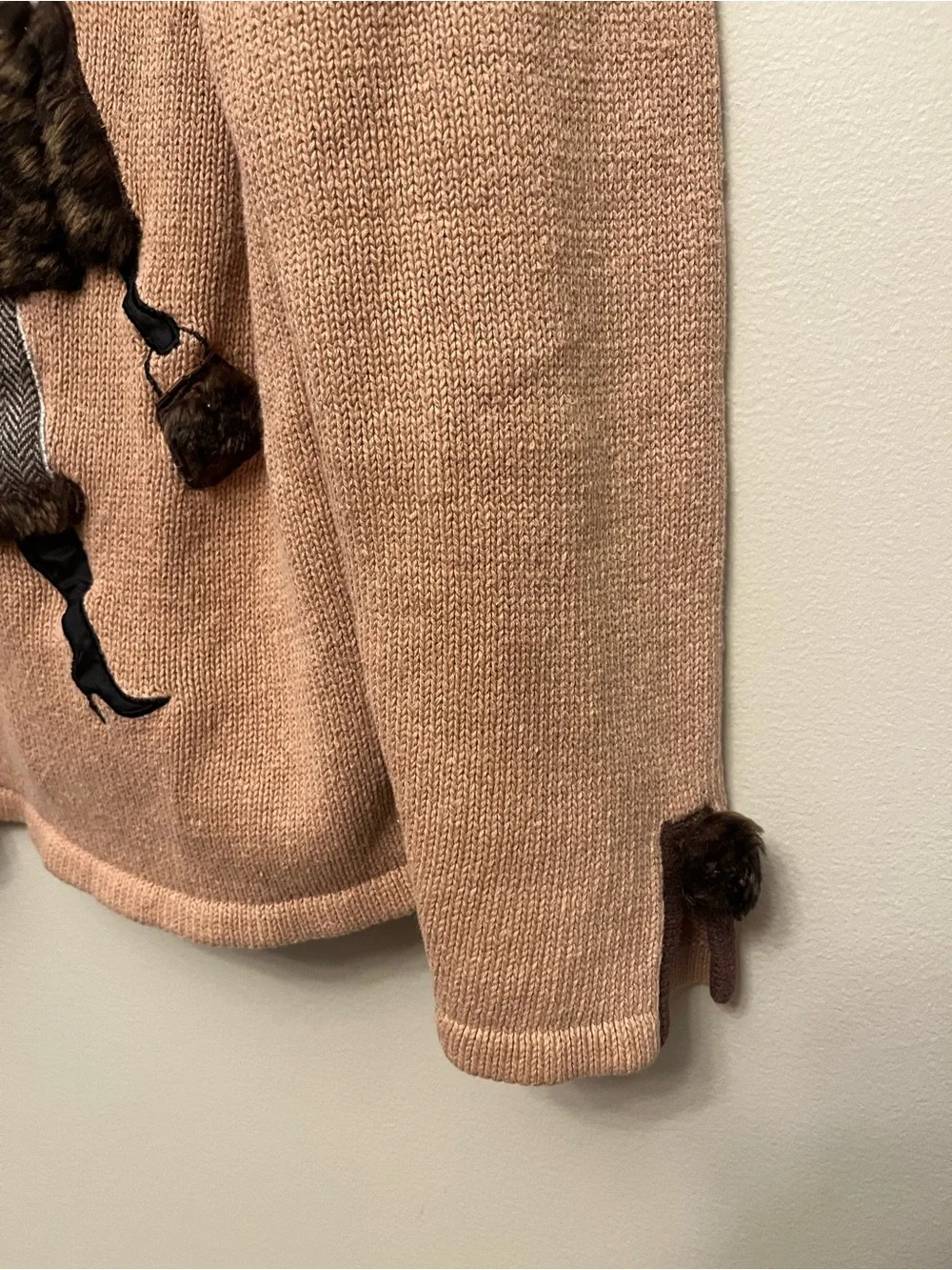 Vintage Mandal Bay Poodle Faux Fur Cardigan Women's Size XL Tan Brown